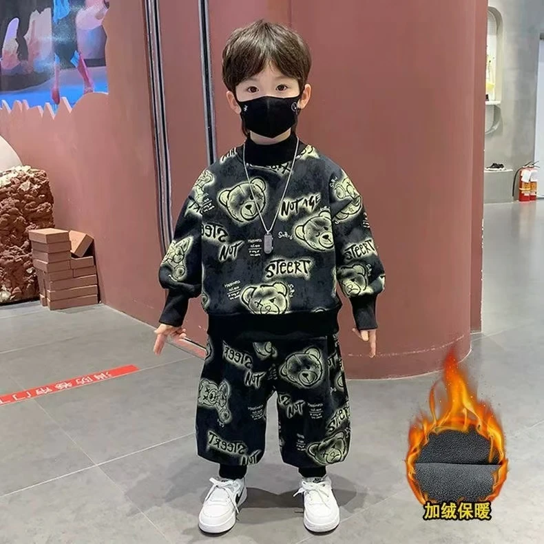 男童冬装加绒卫衣新款洋气儿童秋冬季加厚保暖棉衣中小童长袖上衣