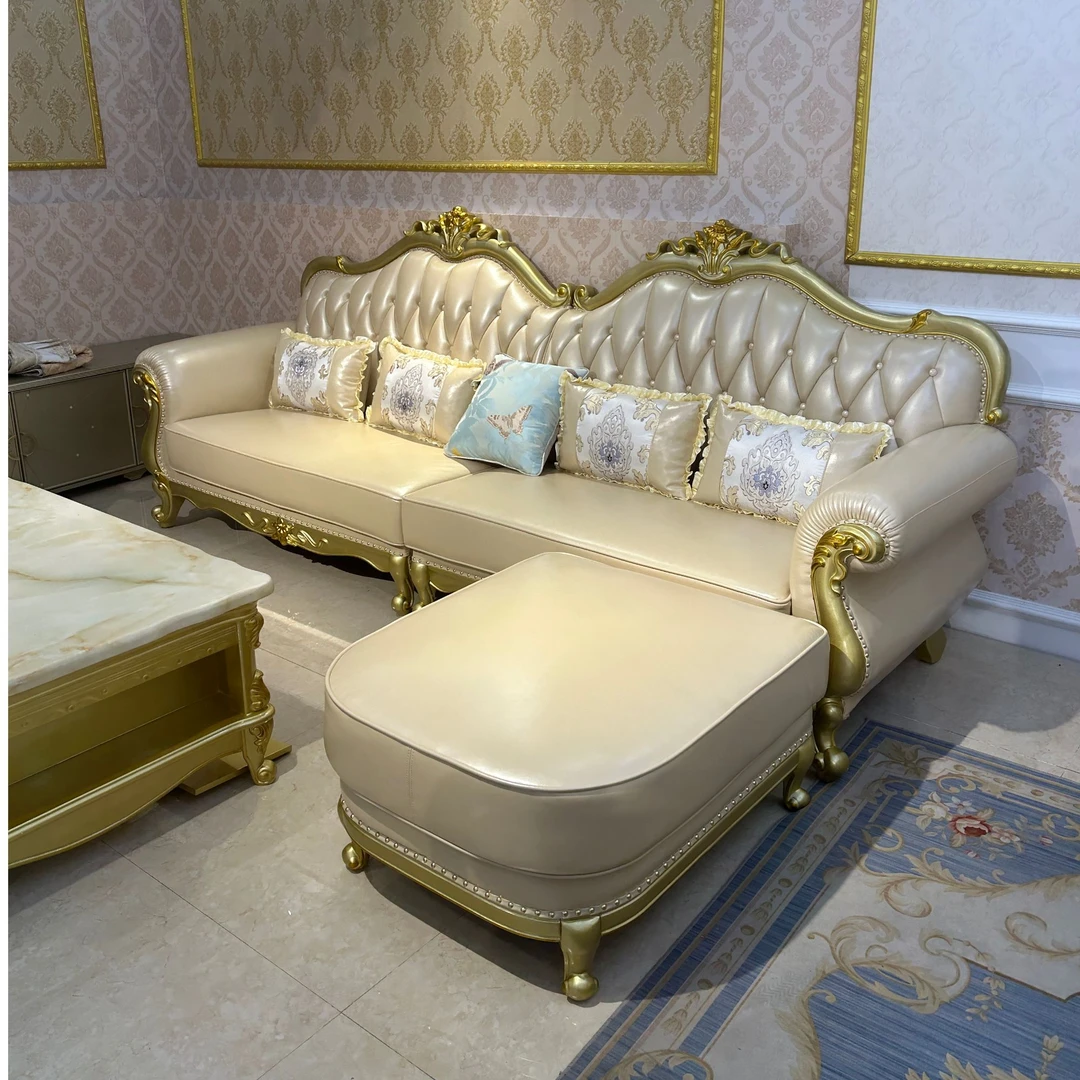 欧式客厅奢华皮沙发雕花轻奢法式简约皮艺直排头层牛皮小户型简欧