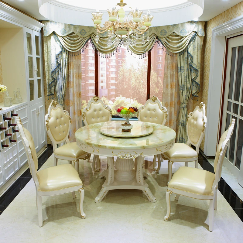 法式大理石 实木餐桌椅 饭桌 欧式餐桌椅组合 餐厅桌椅 家用旋转