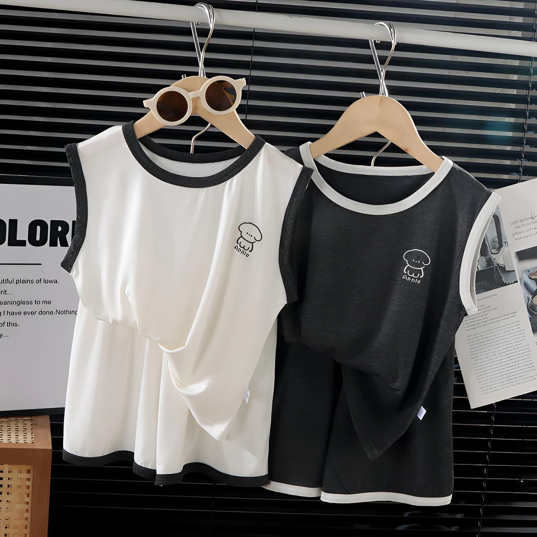 2025夏季新款儿童中大童莫代尔家居服睡衣薄款宽松无袖短裤套装