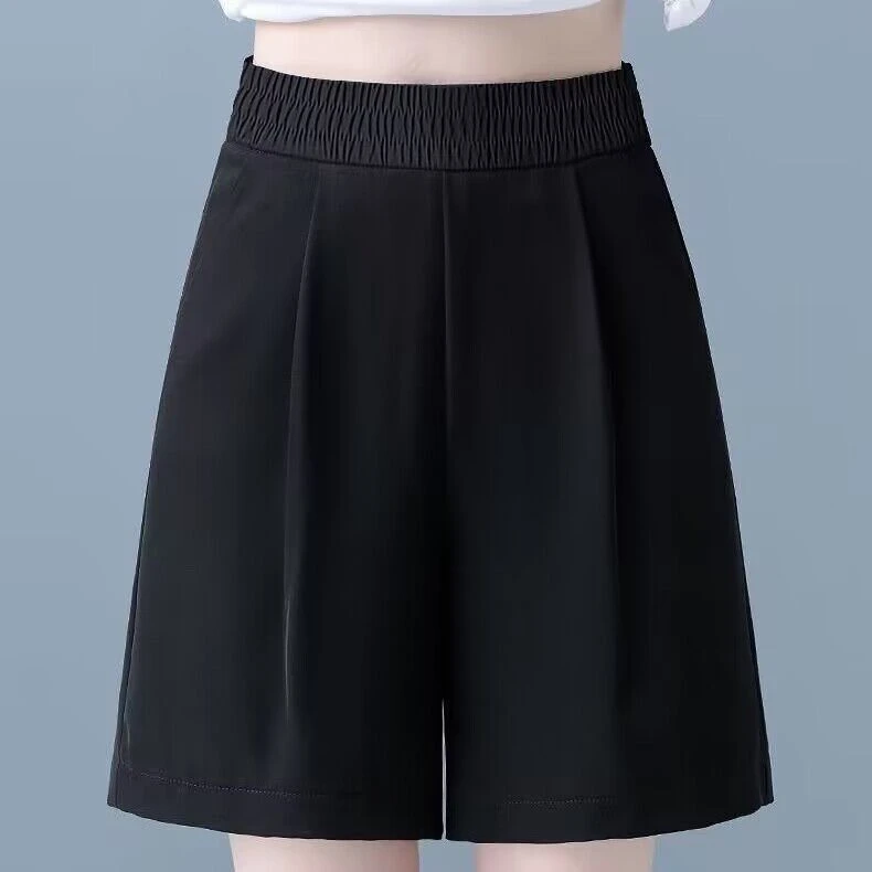 高腰冰丝五分松紧腰垂坠感宽松显瘦阔脚短裤女夏新款休闲百搭