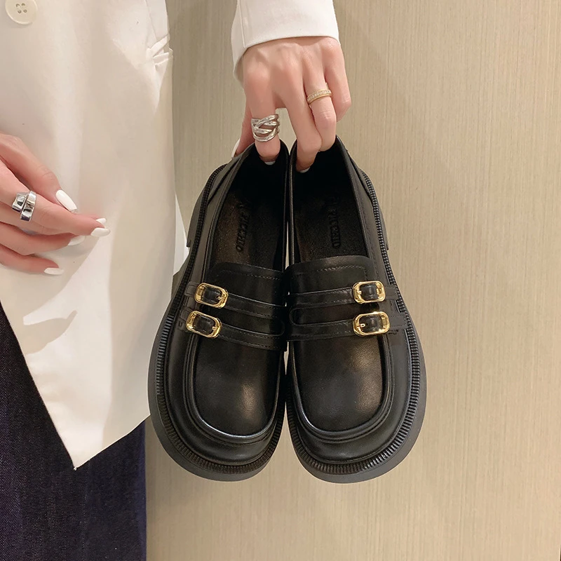 乐福鞋女2024新款夏季女鞋子平底单鞋复古百搭一脚蹬英伦风小皮鞋