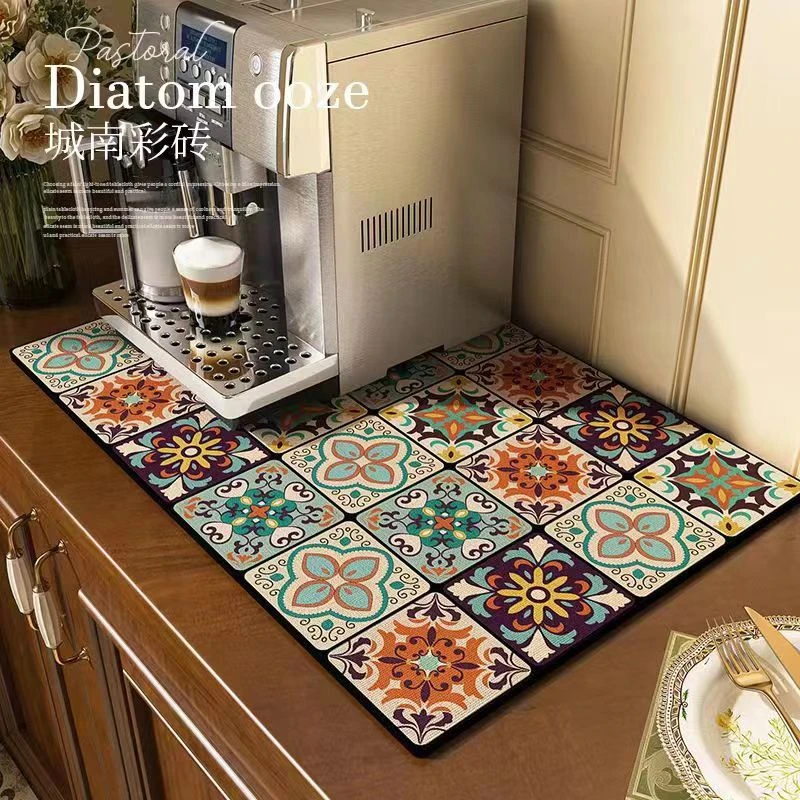 【好物推荐】复古美式免洗花砖沥水垫厨房吧台垫速干和家用