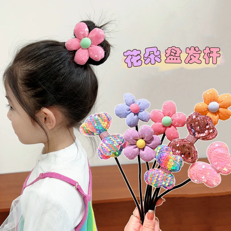 儿童花朵盘发杆丸子头盘发神器2024新款可爱女童夏季不伤发扭扭杆