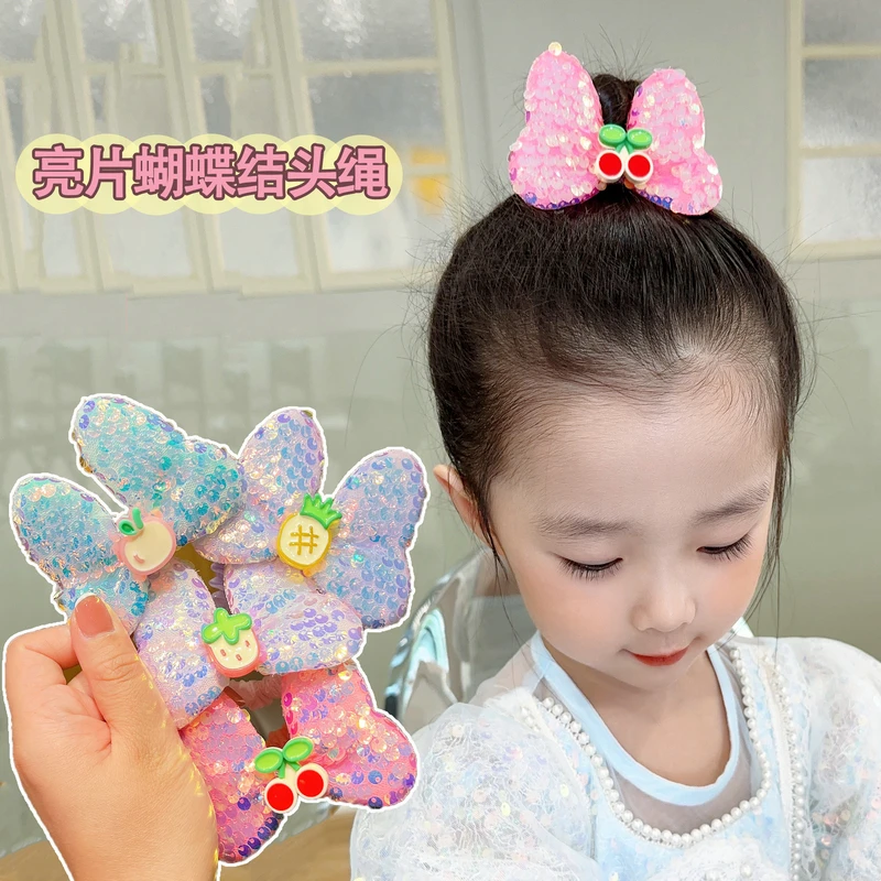 儿童蝴蝶结亮片头绳女童公主发圈宝宝夏季不伤发可爱发绳甜美发饰