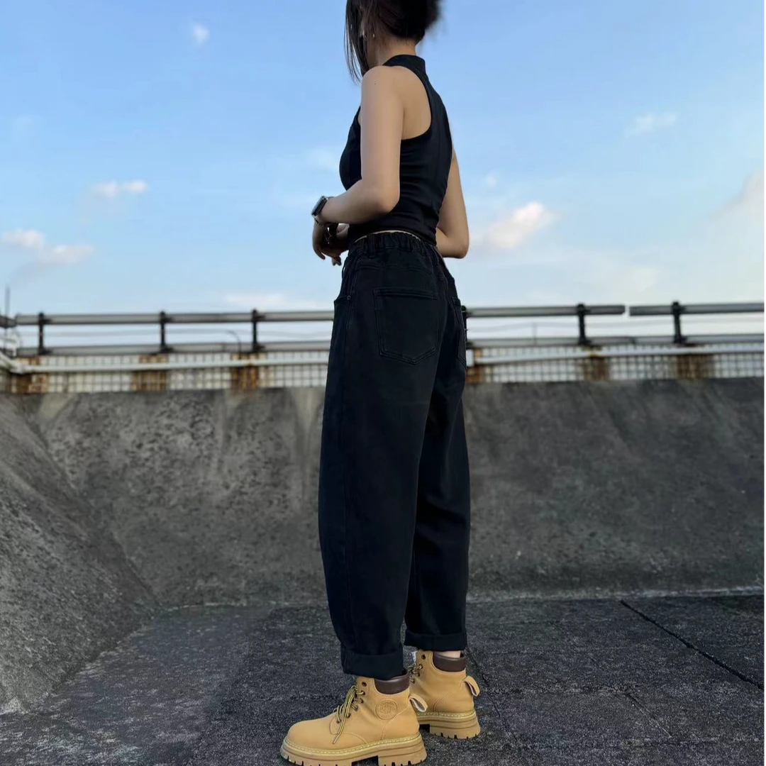 爆款秋季水洗哈伦老爹裤8216高腰显瘦百搭软牛仔裤女宽松大码韩版