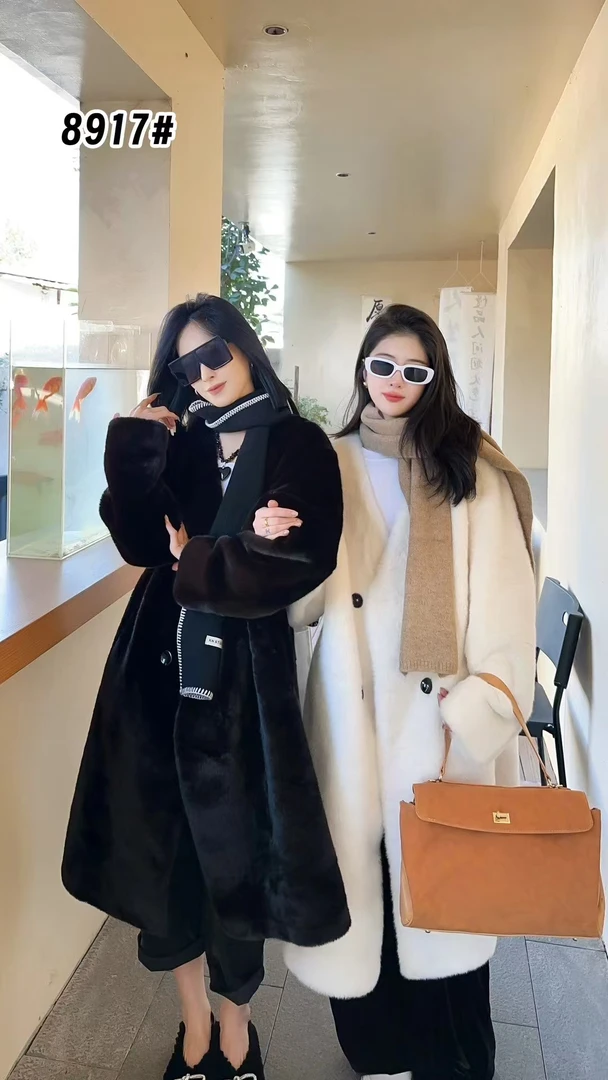 【熊胖推荐】浪漫罗马/3-8码欧雕皮毛一体慵懒风长款气质大衣8917#