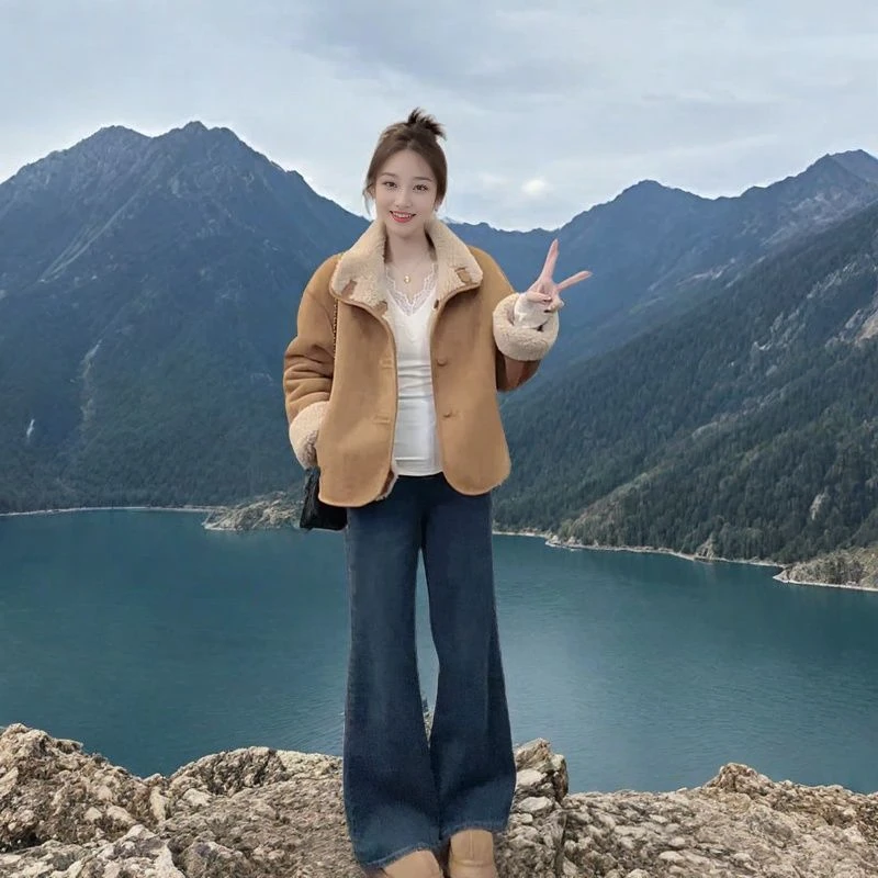 2024秋冬新款外套皮毛一体小个子冬季加厚百搭两面穿