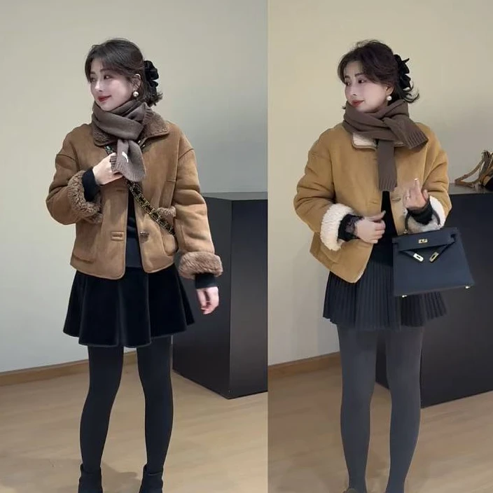24608【冬日暖阳】两面穿100澳洲羊毛皮毛一体冬季新款女上衣外套