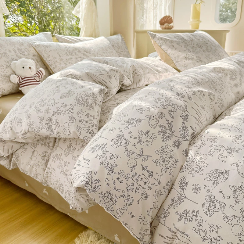 四季款纯棉全棉2024新款ins风全棉简约四件套 150*200cm单被套 花