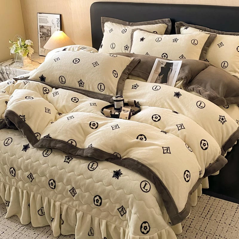 【牛奶绒床盖款】牛奶绒四件套秋冬季加厚新款款包边款夹棉款加厚牛