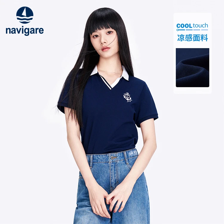 Navigare/纳维凯尔女士夏季透气百搭时尚潮流速干凉感翻领polo衫