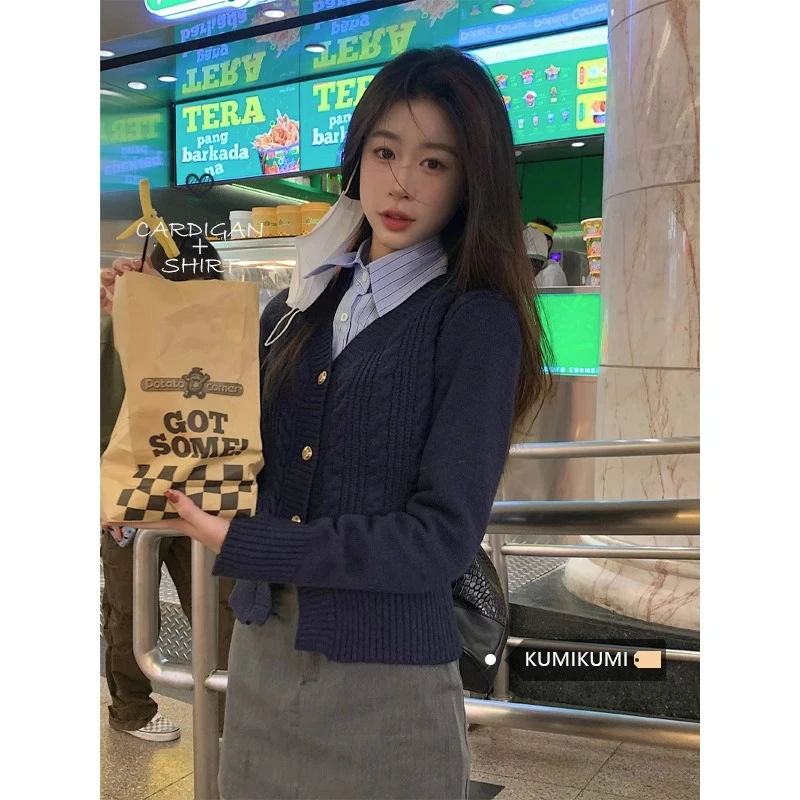学院风针织开衫外套女年春装韩系别致上衣高级感刺绣短款气质毛衣