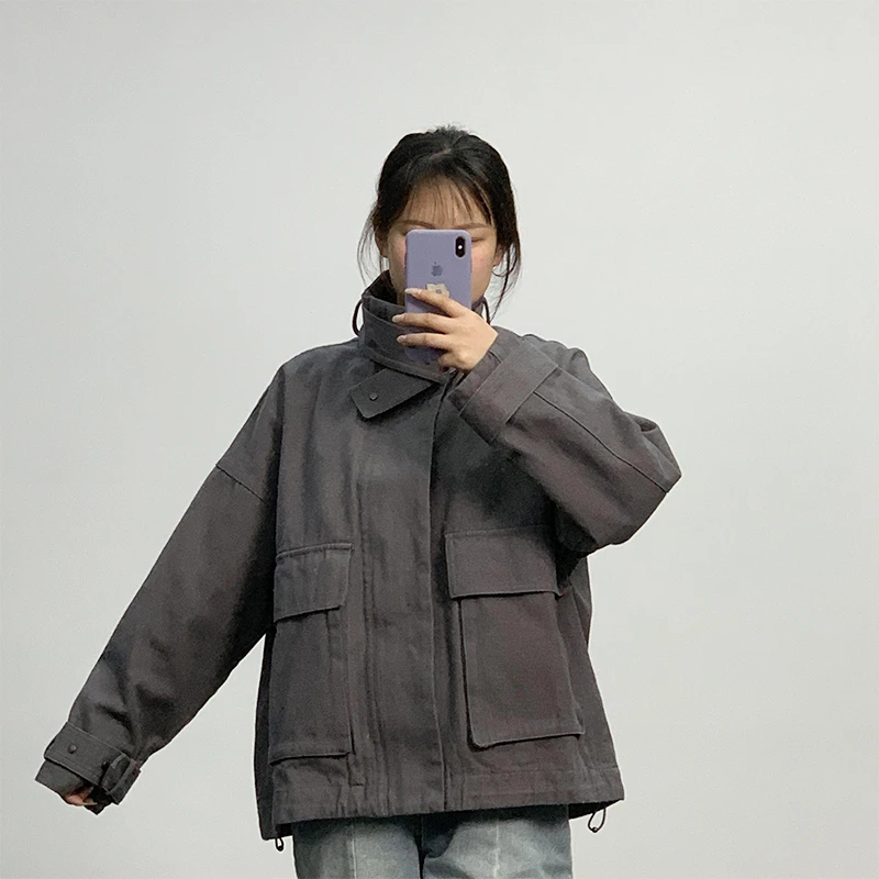 J女装瑕疵品3211206春季通勤百搭纯色工装风女士休闲梭织外套