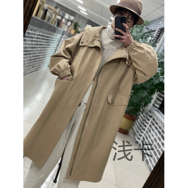 女装瑕疵品52181701连帽宽松简约文艺休闲女士春秋季风衣外套女款