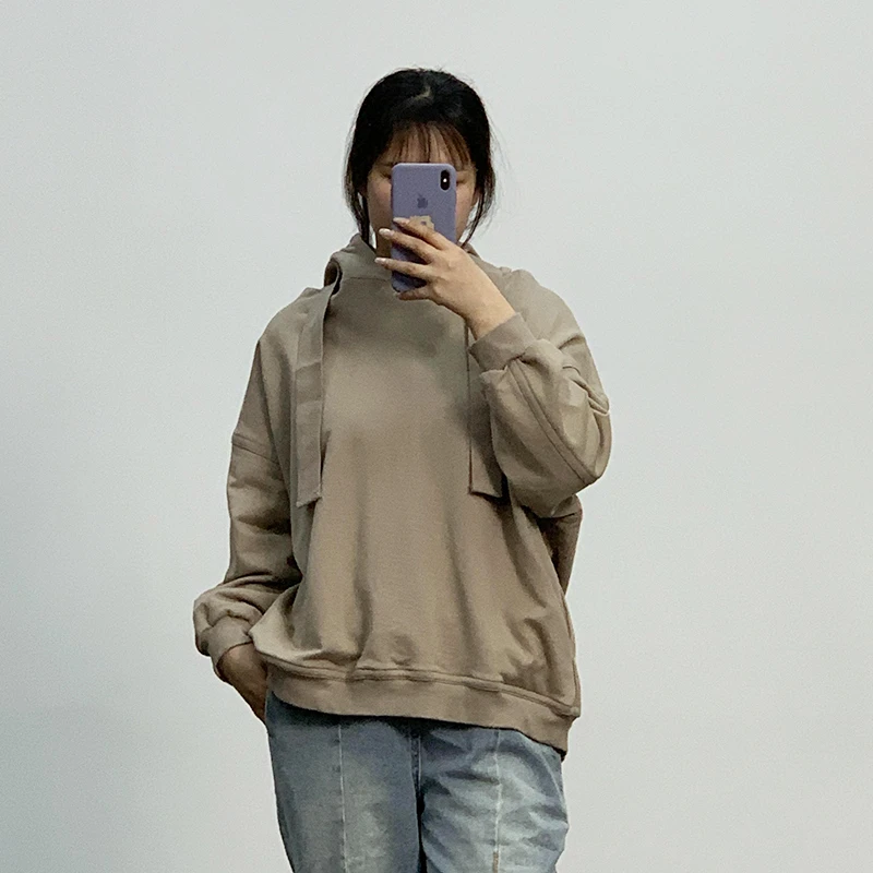 女装瑕疵品621012春秋季宽松连帽 简约舒适潮 ins风女士休闲卫衣