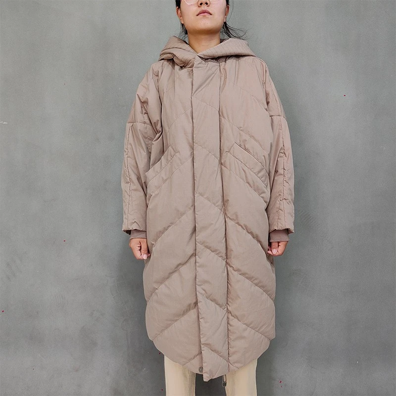 J女装瑕疵品宽松5211222长款气质羽绒服长款树叶印羽绒服连帽