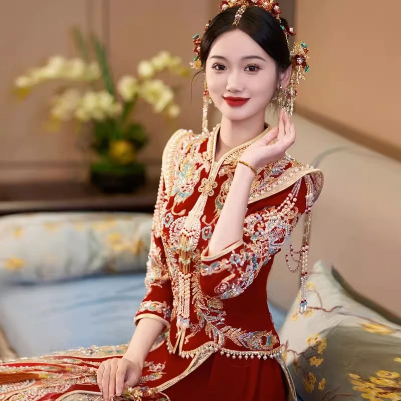 小个子新娘150高结婚中式婚纱敬酒服修身大码高级感秀禾服出阁服