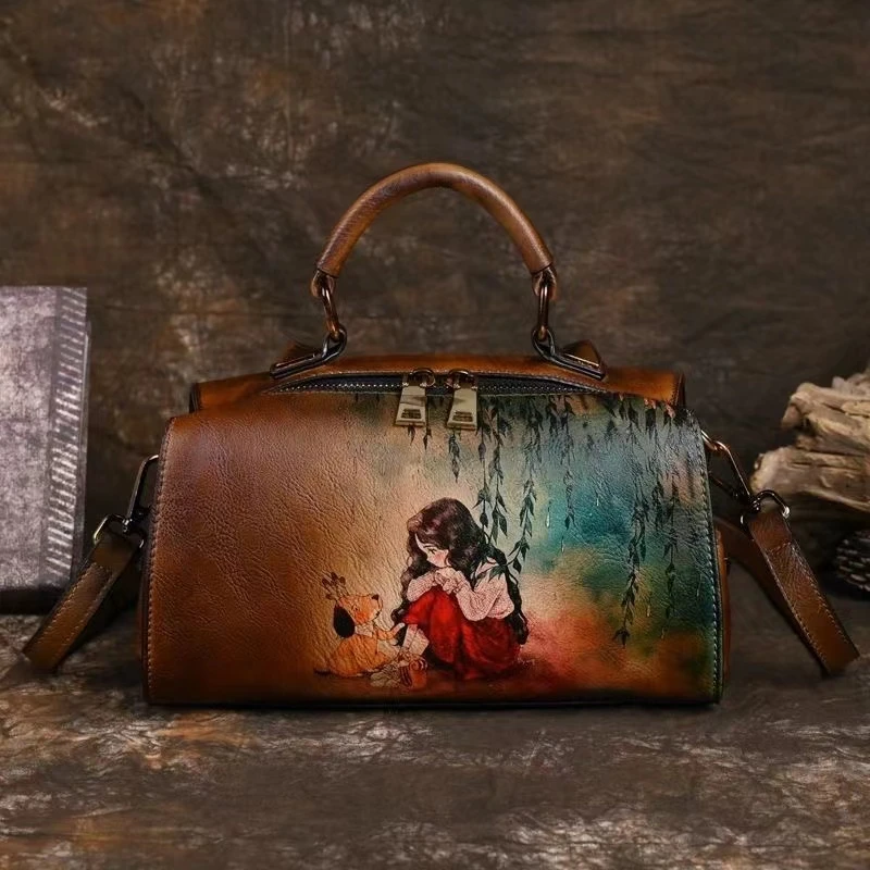 新款女包2023年新款擦色复古单肩斜挎女包9009擦色系列小牛压纹