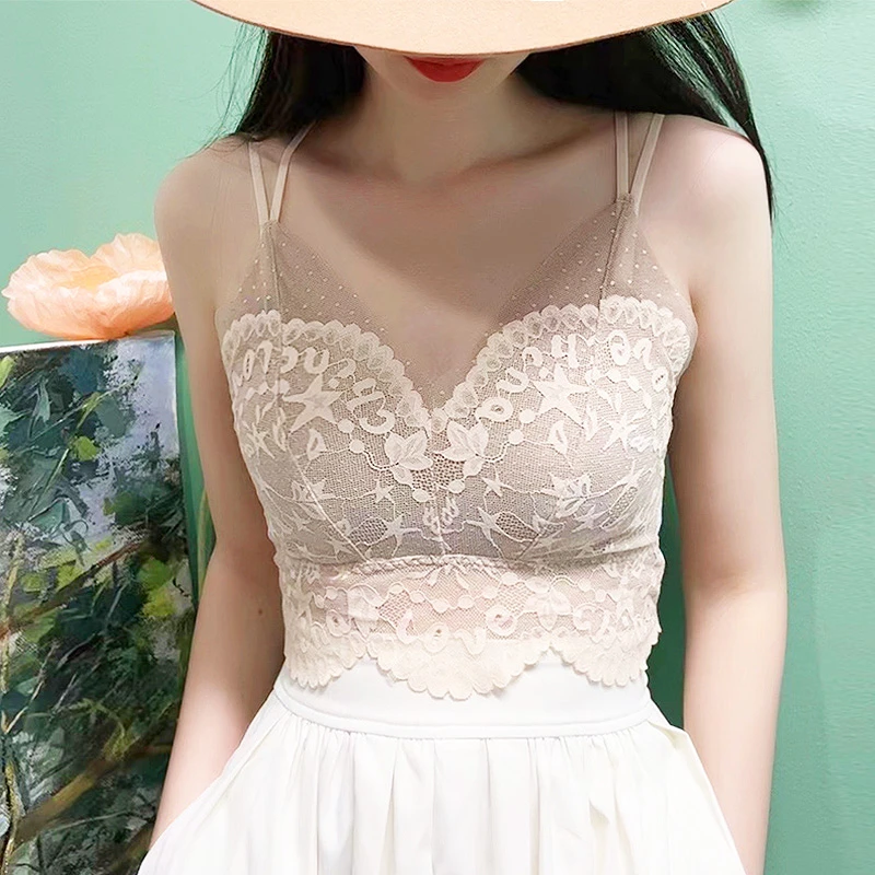媚姬9989美背内衣文胸一体薄款夏季蕾丝小背心聚拢带胸垫吊带内搭