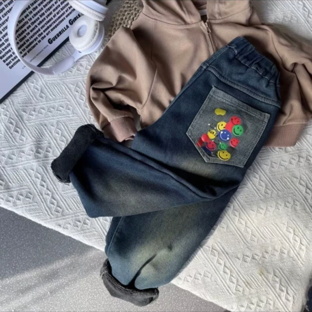 b2002韩版直筒加绒牛仔裤