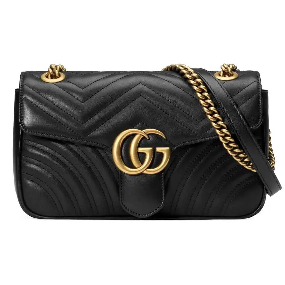 95新 GUCCI/古驰 Gucci/黑金26马蒙/经典黑色单肩