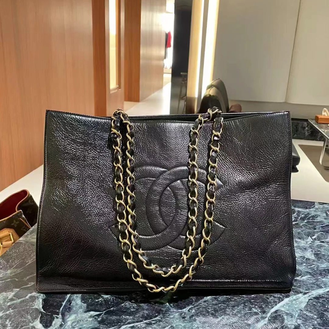 95新 Chanel/香奈儿 香奈儿chanel黑色油蜡皮托特包