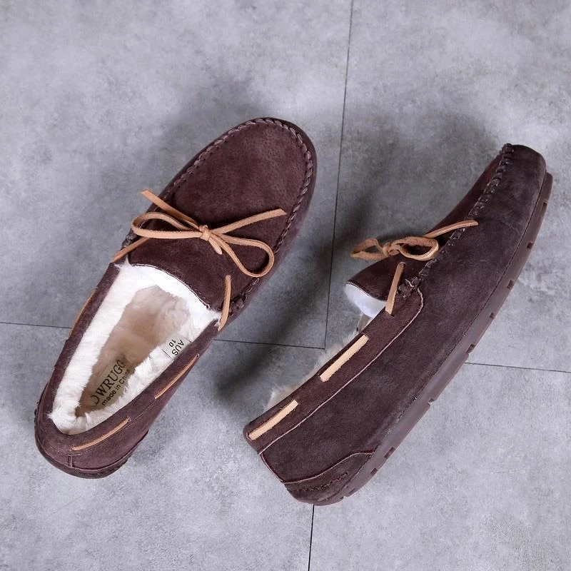 男鞋秋冬2024新款加绒保暖棉鞋男款休闲皮鞋男冬季男士真皮豆豆鞋