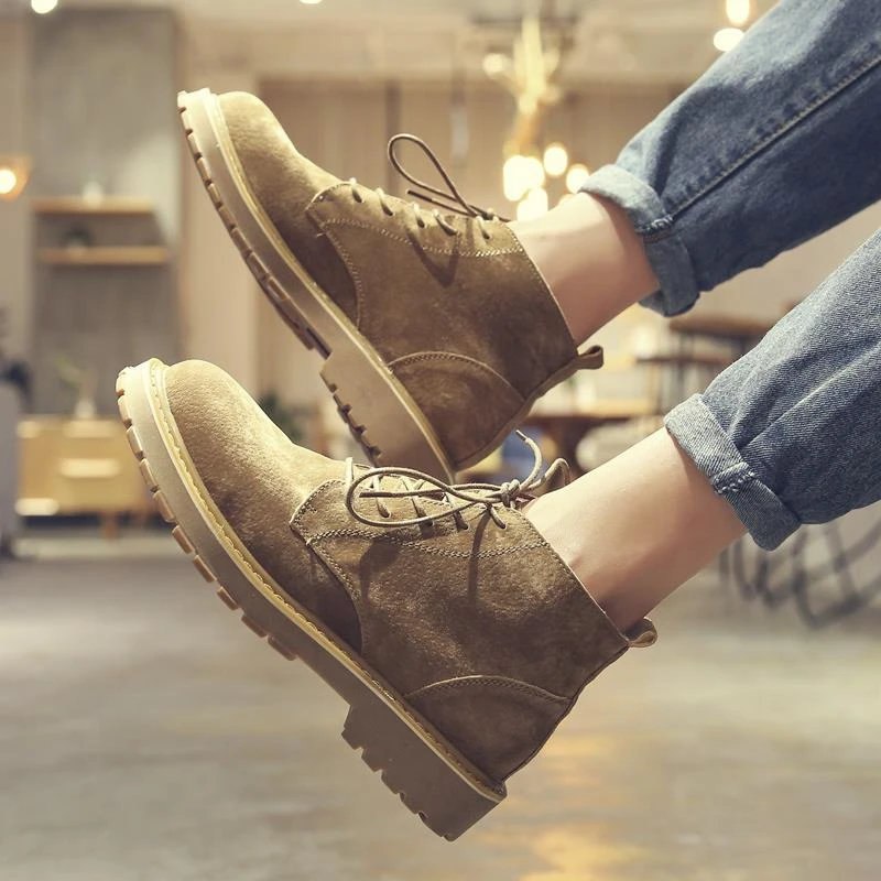 马丁靴男冬季中帮时尚英伦风工装鞋高帮潮流短靴雪英伦高帮马丁靴