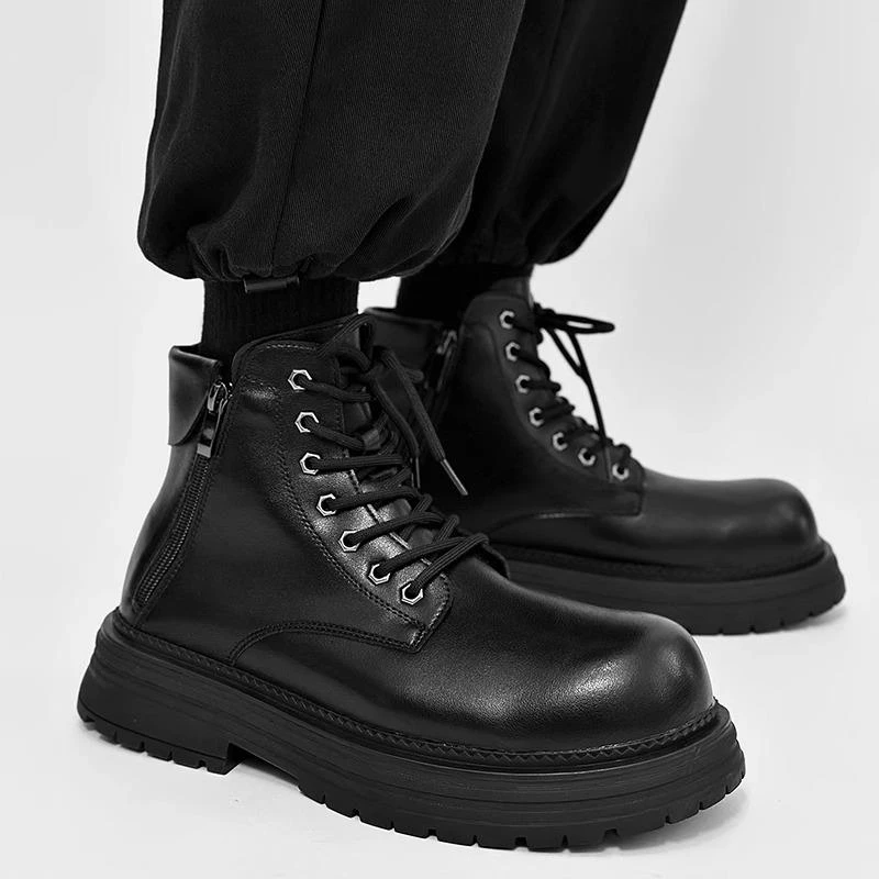 马丁靴男款中帮冬季加绒2024新款短靴英伦男士男士冬季防水马丁靴