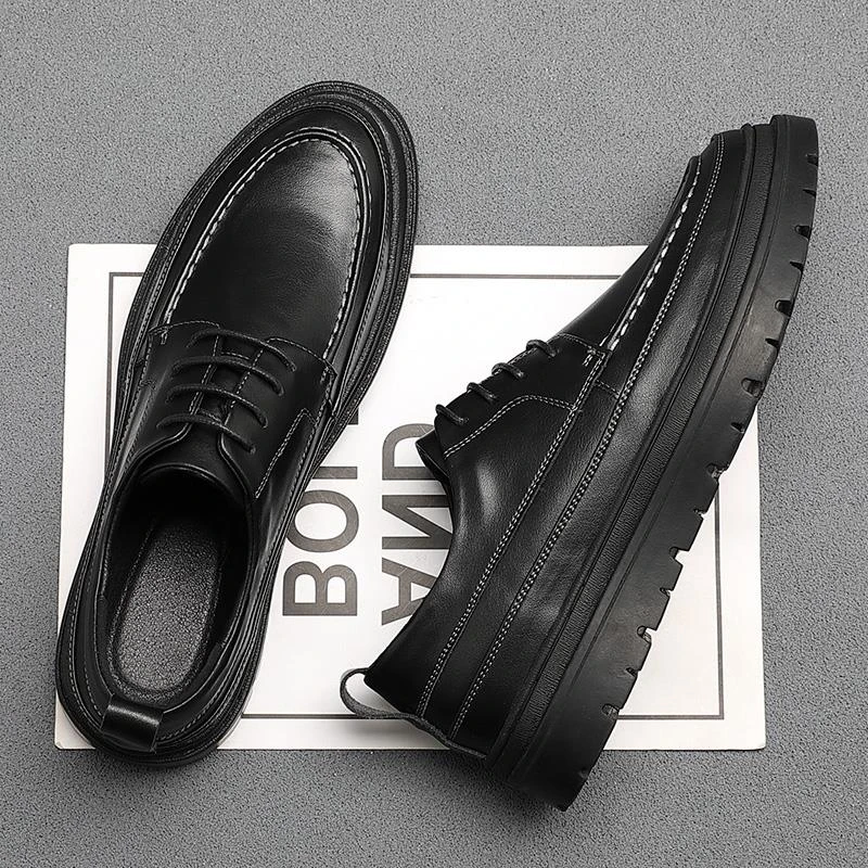 皮鞋男英伦商务正装低帮休闲鞋2024秋冬韩版潮流百搭厚底韩版厚底
