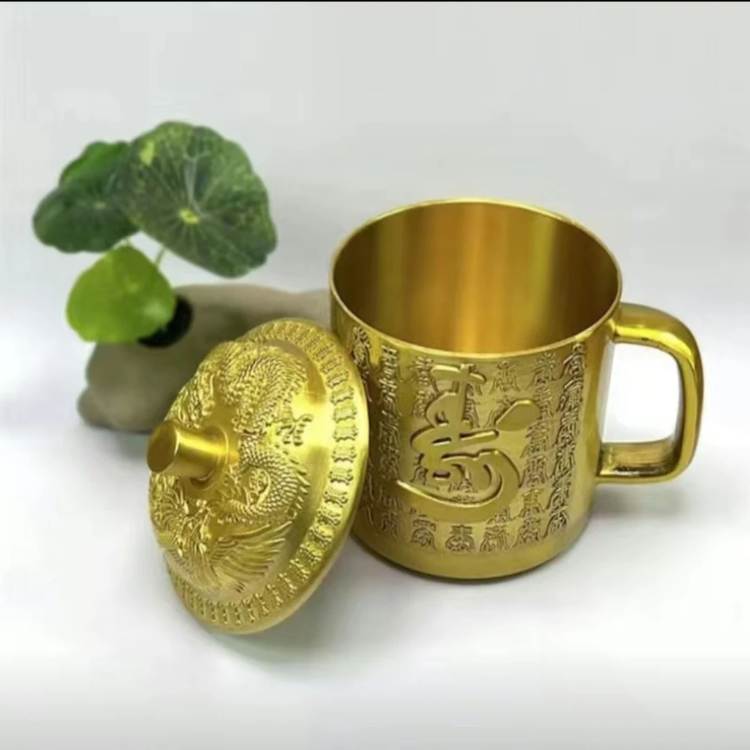 茶杯浮雕带盖水杯老式手工雕刻办公茶杯家居摆件刻花工艺品主人杯