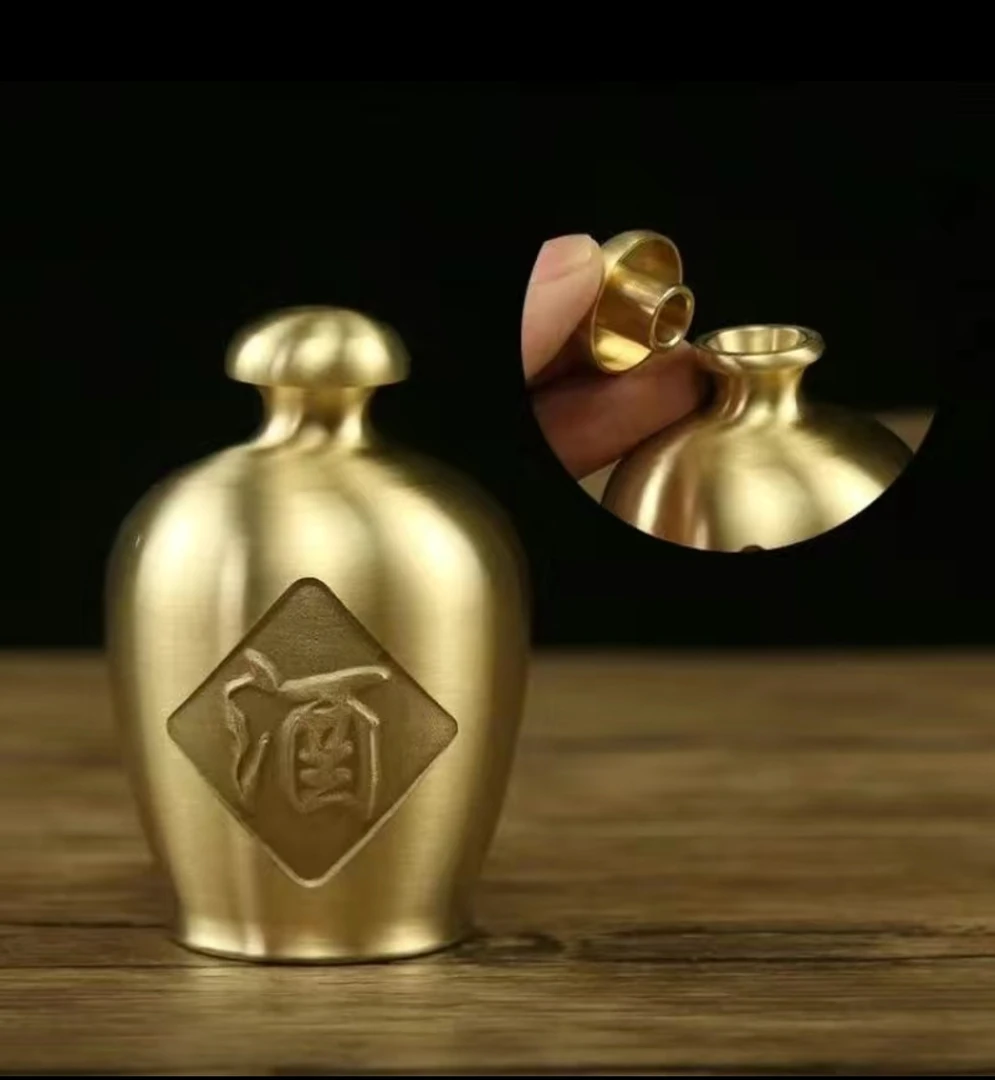 黄铜酒坛创意迷你手把件黄铜桌面摆件铜酒坛装饰工艺品创意小酒瓶