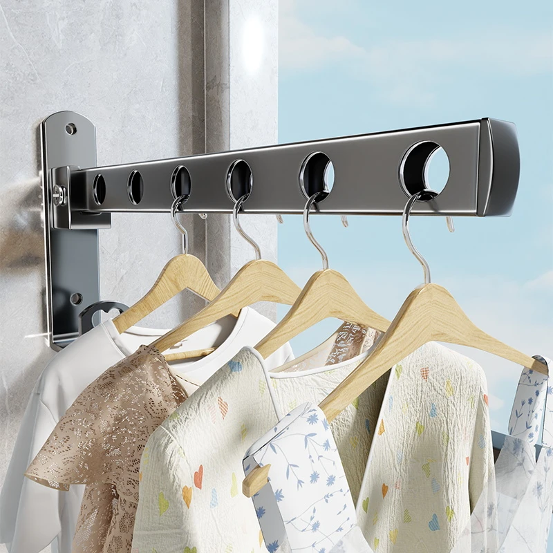 阳台折叠晾衣架免打孔墙上壁挂式卫生间晒晾挂衣服杆窗户隐形神器