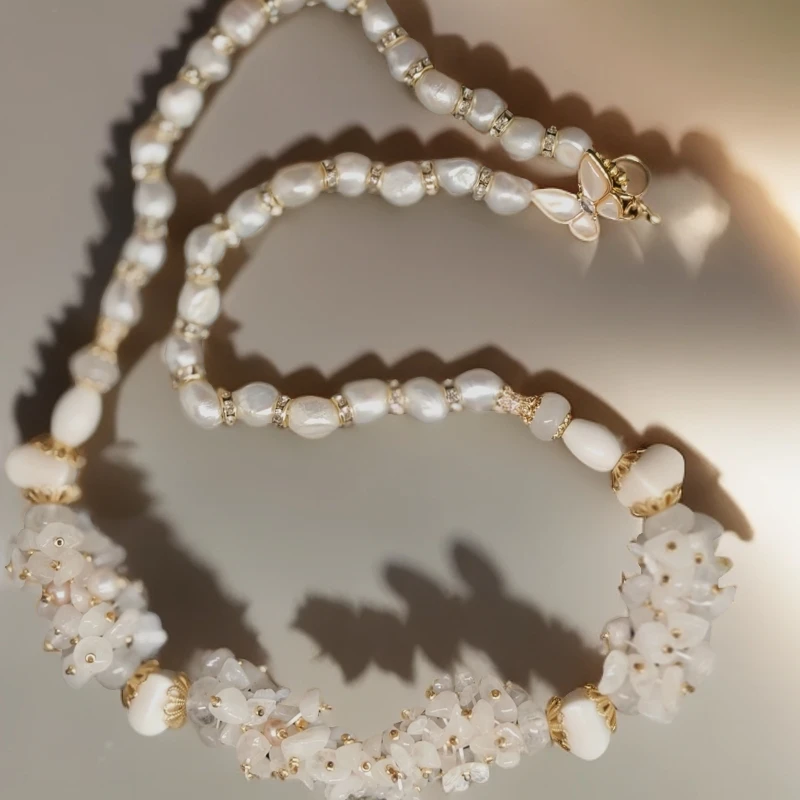 非金属仿珍珠项链 轻奢巴洛克水晶石项链(繁花项链)