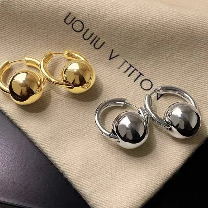 铜合金耳饰 铜合金圆球耳圈耳扣冷淡风光面耳饰简约欧美气质耳环