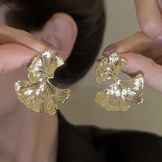 铜合金耳饰 铜合金欧美风银杏叶耳饰耳钉冷淡风个性