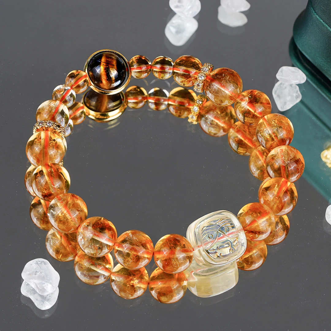 黄水晶扎基拉姆+10mm枫叶黄虎眼石手串新中式手串有证书