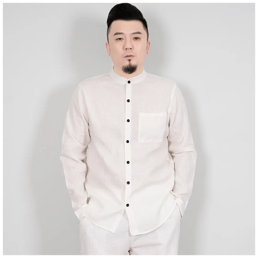 新中式纯亚麻衬衫立领复古国风男装上档次衬衣四季款男式长袖开衫