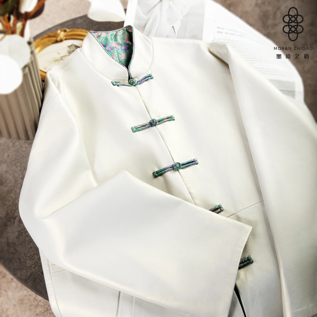 墨染之道 宋锦拼意大利进口皮国风外套FF21615