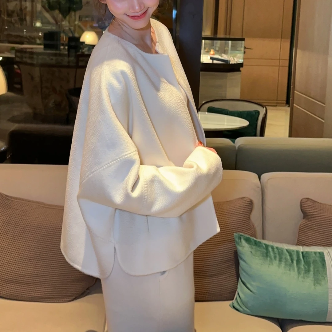 版型为王！手工羊绒100%阿拉善山羊绒双面加厚水波纹外套FF20926