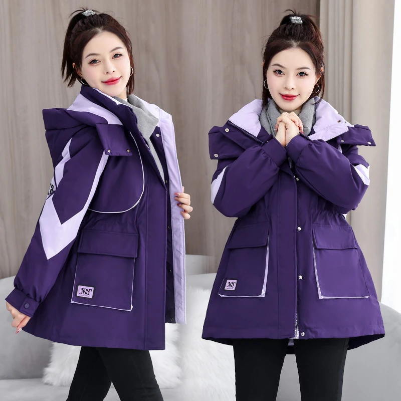 2025年新款百搭工装派克服棉衣宽松加厚棉服女中长款棉袄冬季外套