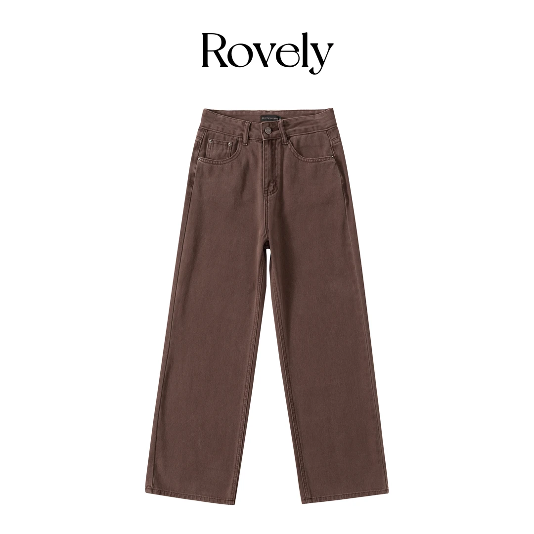 Rovely 崔崔【美拉德派对】复古美式棕色宽松百搭直筒牛仔裤