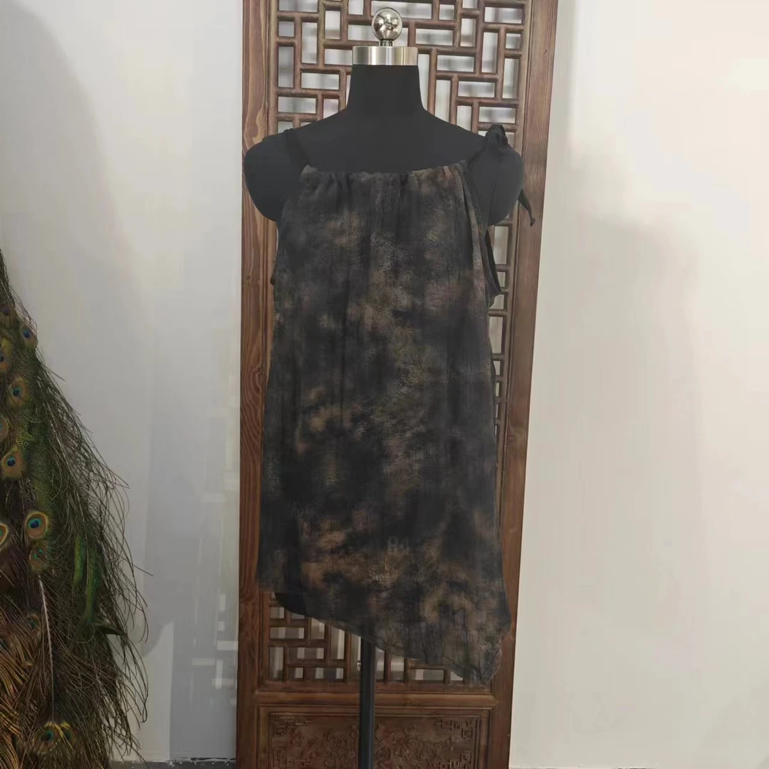 凤徕兮私人定制咖色纹理斜边系绳肩带背心吊带(LS225-1)