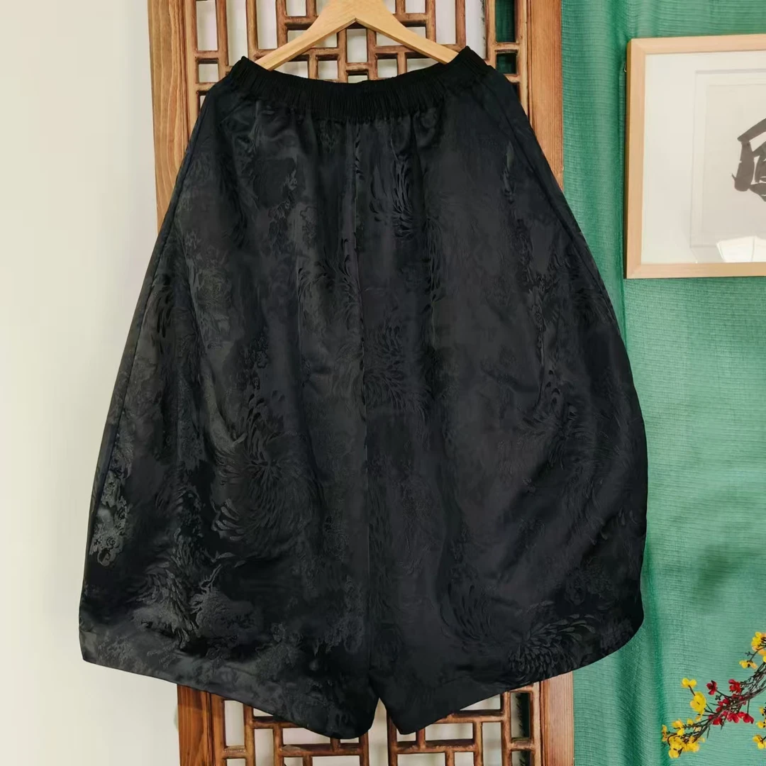 凤徕兮私人定制黑色烟花暗纹全松紧花苞裤（LK040-49）