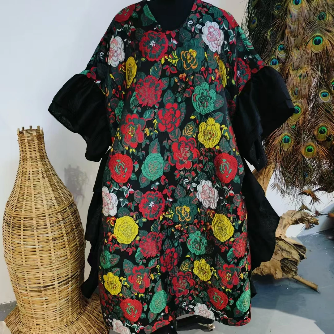 凤徕兮私人定制黑底彩色立体提花花边袍子上衣( LS331)