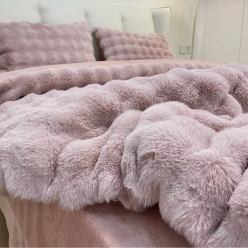 加绒加厚双面兔毛绒四件套牛奶绒4件套被套家用床单床被枕头套