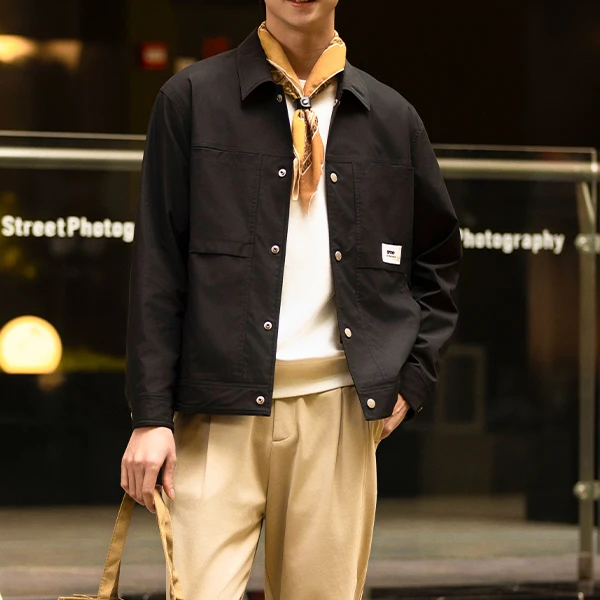 【胡轩推荐】升级梭织翻领夹克衫/Y105410029101男外套简约百搭