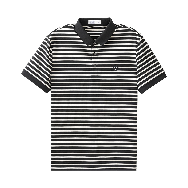 【胡轩推荐】黑白条纹经典百搭翻领polo短袖T恤S102423408102夏季