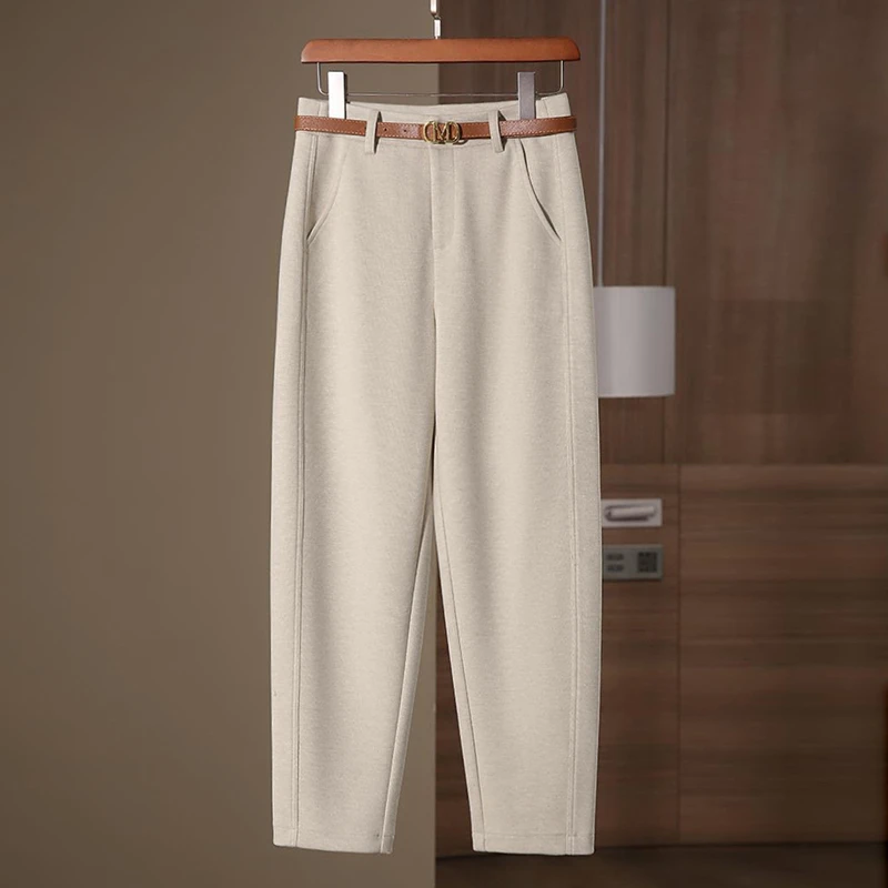 绵羊毛裤子女秋冬小个子西装裤2024新款加绒羊绒裤大码萝卜哈伦裤